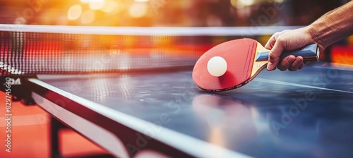 Table tennis player demonstrating backhand shot technique at summer olympics, sports concept