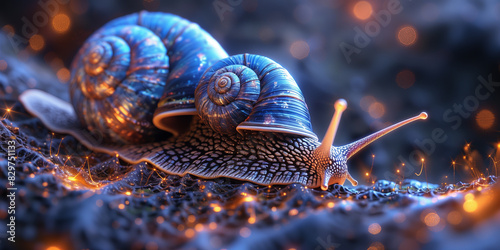Close up of two snails moving on a surface