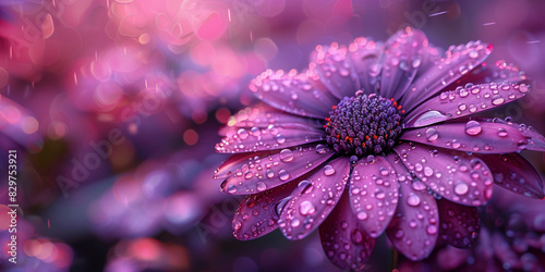 Close-up of a violet flower covered in water droplets