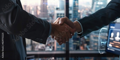 Two men shaking hands in a business setting. Concept of professionalism and trust between the two individuals