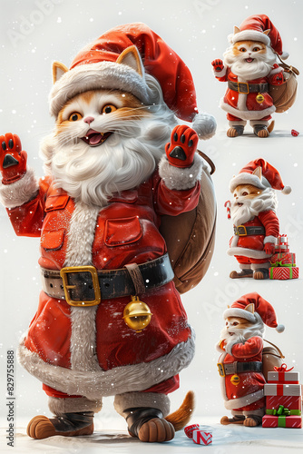 Multiple Santa Clauses showcasing different poses and facial expressions
