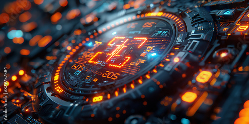 Detailed view of a futuristic digital watch face displaying unique design elements