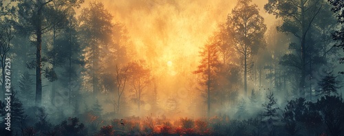 A mesmerizing forest fire at sunset with a dramatic sky, capturing the devastating beauty of nature. Atmospheric and powerful scene.