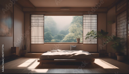 serene room influenced by modern Japanese aesthetics 