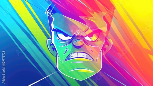 Cartoon angry man depicted with rainbow gradient lines