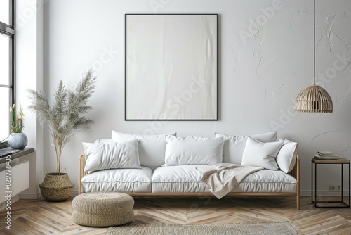 Frame mockup, picture the coastal breeze captured within a contemporary living space