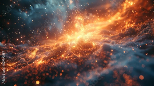 High-definition image of sparkling fire-like particles creating a dynamic and vivid abstract scene
