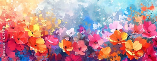 Abstract colorful flowers painting illustration background, watercolor style, highly detailed and realistic, high resolution, professional photograph, hq, ultra detailled, bold colors, light effect, s