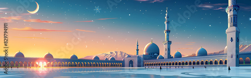 A blue mosque with a starry sky in the background celestial heavenly scenic beautiful and peaceful scene 
