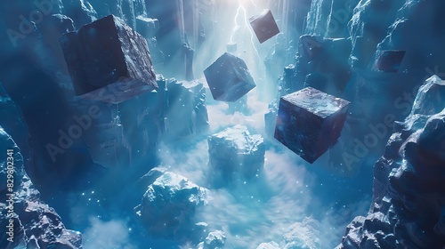 Abstract Concept: Cubes Floating in Serene Space, Symbolizing Creativity, Innovation, and Infinite Possibilities - Perfect for Modern Design, Technology, and Imagination Concepts