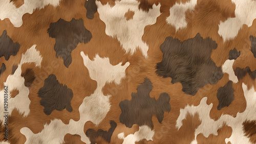 seamless cowhide pattern in brown and white shades, resembling natural animal skin
