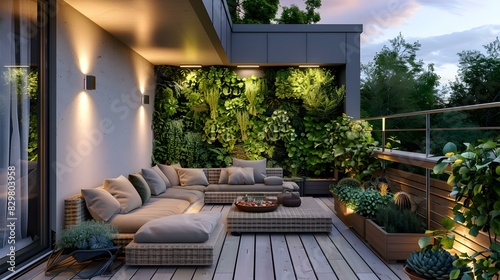modern roof terrace with live plants