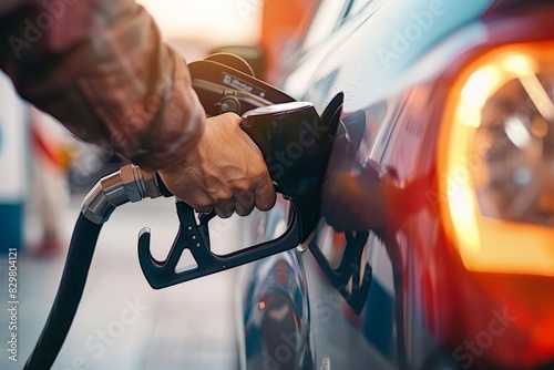 Man refuels car with various parts at gas station