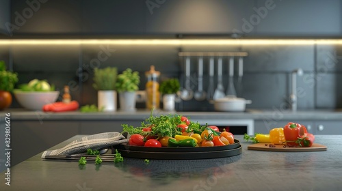 kitchen table with vegetables