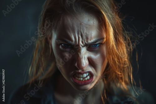 Woman Holding Angry Face, Woman holding an angry face, Frustration and Anger, Intense Expression 