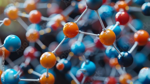 A close-up of a molecular structure model made of colorful spheres and sticks, representing a complex chemical compound with detailed lattice arrangement.
