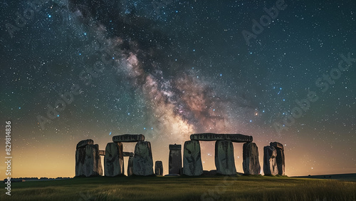 Ancient Stone Circle Illuminated by the Milky Way Under a Starry Night Sky