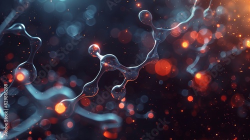 An abstract digital artwork depicting the fusion of organic and inorganic molecules, with flowing lines and interconnected nodes against a dark background.