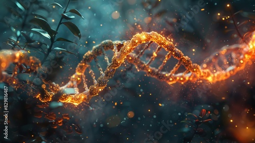 An artistic representation of a gene mutation, with a DNA strand transforming into a new form, illustrating the concept of genetic evolution.