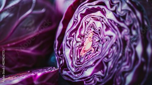 Half of fresh red cabbage as background closeup