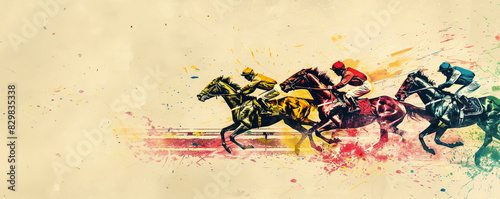 Horse racing illustration risograph pop art