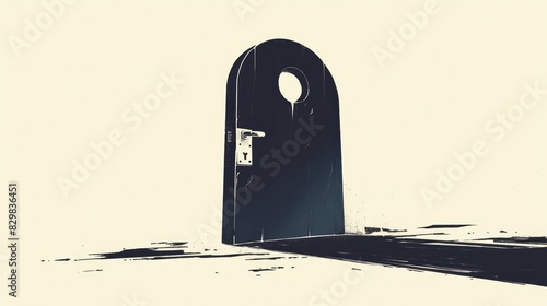 A black monochrome style icon of a broken lock stands out against a white background serving as a symbol of burglary in this 2d illustration