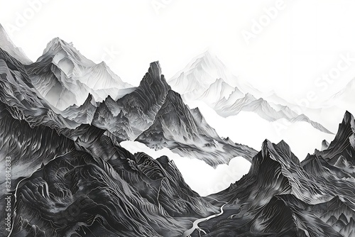 A single-color depiction of a mountain range