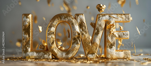 golden love word in raw gold 
