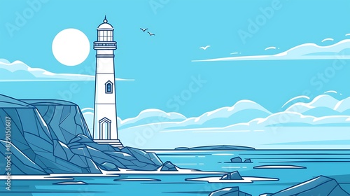 A beautiful lighthouse stands on a rocky coast, guiding ships safely through the night.