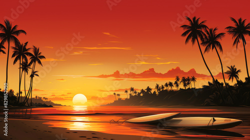 generated illustration a vibrant sunset, highlighting the sport on International Surfing Day.
