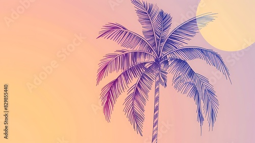 ðŸŒ´ The image is a simple illustration of a palm tree against a sunset. The palm tree is dark blue in color, while the sun is a bright yellow.
