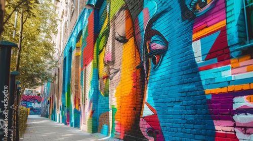 Colorful street art in a European city celebrating LGBTQ culture and history. --ar 16:9 --style raw Job ID: 8db5c8f8-309c-4c49-89f2-216959911174