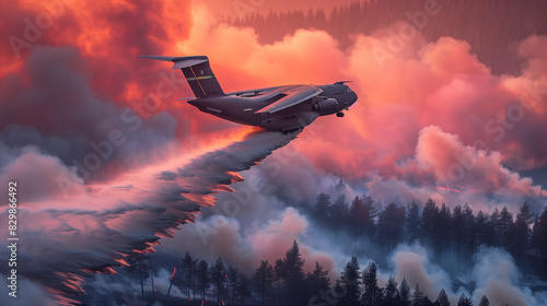 Military Aircraft Releasing Chemicals in Forest Fire Zone