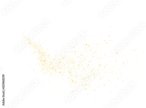 Christmas background. Powder yellow dust light PNG. Magic shining yellow dust. Fine, shiny dust bokeh particles fall off slightly. Fantastic shimmer effect.