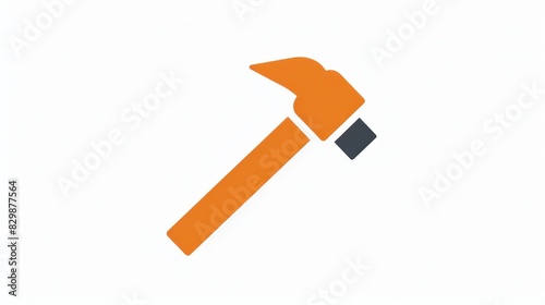 Simple icon of a bright orange hammer on a white background. Suitable for designs with a construction theme.