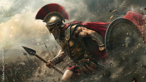 Epic Battle Scene with Spartan Warrior