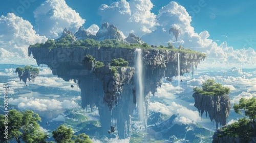 A parallel universe where gravity bends and twists, creating a landscape of floating boulders and cascading waterfalls that defy physics. The surreal scenery is depicted with simplicity and elegance