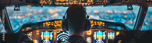 Pilot in a cockpit, navigating through turbulence with calmness and decisive action
