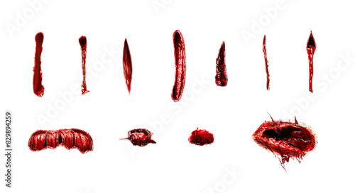 bloody wound marks isolated transparent background PNG. Knife marks. Surgery. Horror Halloween concept. Injury, cut, laceration, gash, lesion, scratch, contusion, bleeding marks.