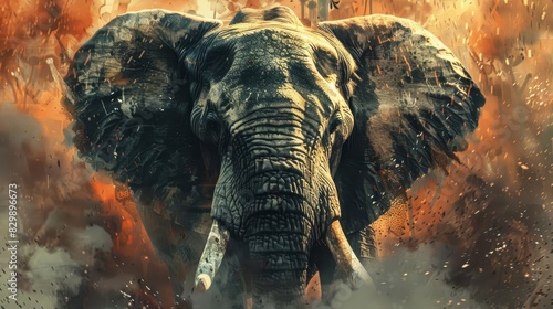 closeup of african elephants face majestic wildlife portrait illustration digital painting