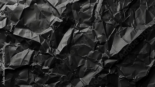 crumpled black paper texture with dramatic shadows and highlights abstract background