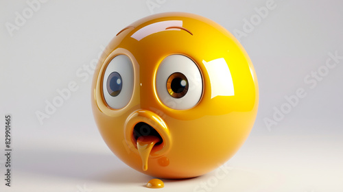 A 3D luxury yellow face emoji with a drooling expression and half-open eyes, isolated on a white background with copy space for text.