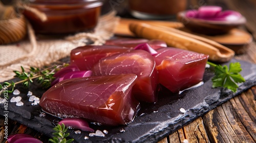 Hákarl, a culinary adventure from Iceland, showcases fermented shark meat . Generative Ai