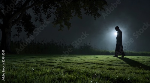 A mysterious figure seen pacing the dewy lawn in the dead of night ai_generated