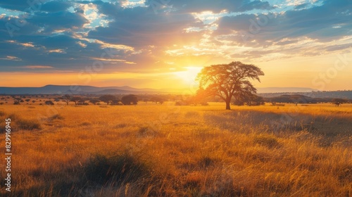 majestic african savanna landscape at golden sunset wilderness travel concept