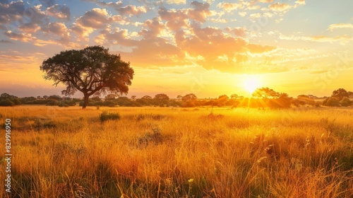 majestic african savanna landscape at golden sunset wilderness travel concept
