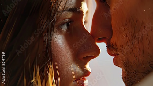 Illustrate the fusion of romance and virtual reality through a close-up shot executed in a hyper-realistic digital style