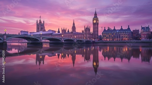 majestic gothic revival architecture of the palace of westminster at dusk iconic london landmark reflected in the river thames atmospheric cityscape photography