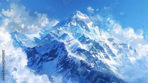 majestic mount everest summit covered in snow loftiest peak on earth digital painting