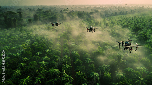 Autonomous drones spreading seeds over a large reforestation project.